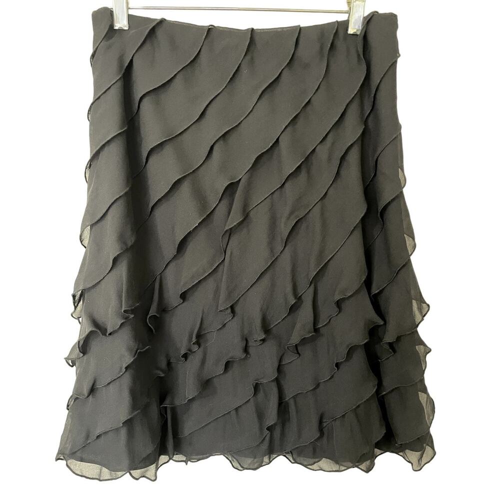 Talbots 100% Silk Black Ruffle Skirt‎ Size 2 NWT